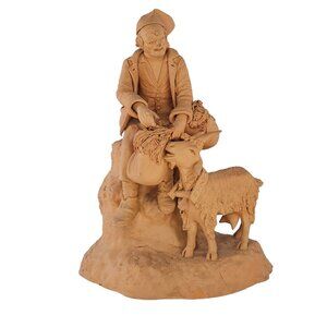 Vintage Grasso Catania Italy Goat Farmer Figurine Terracotta Sculpture